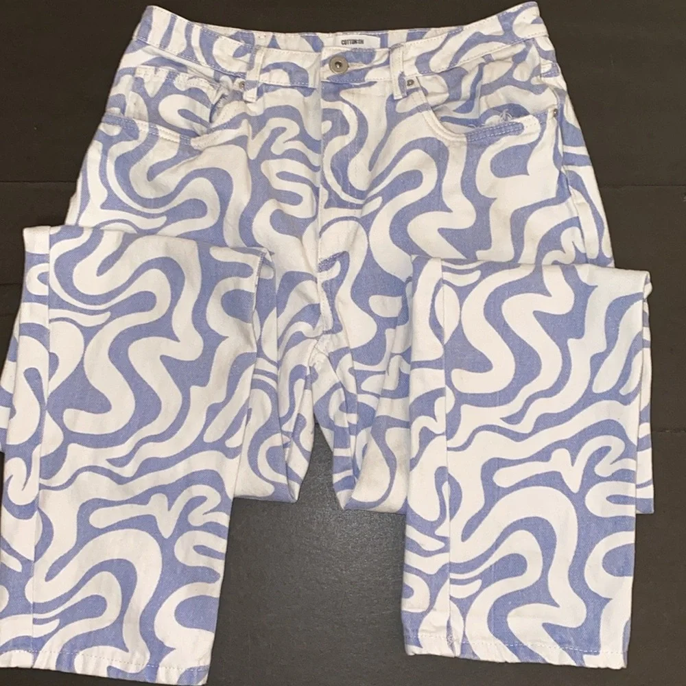 Cotton On Size 8 Long Straight Jeans In Blue Swirl - Picture 6 of 15